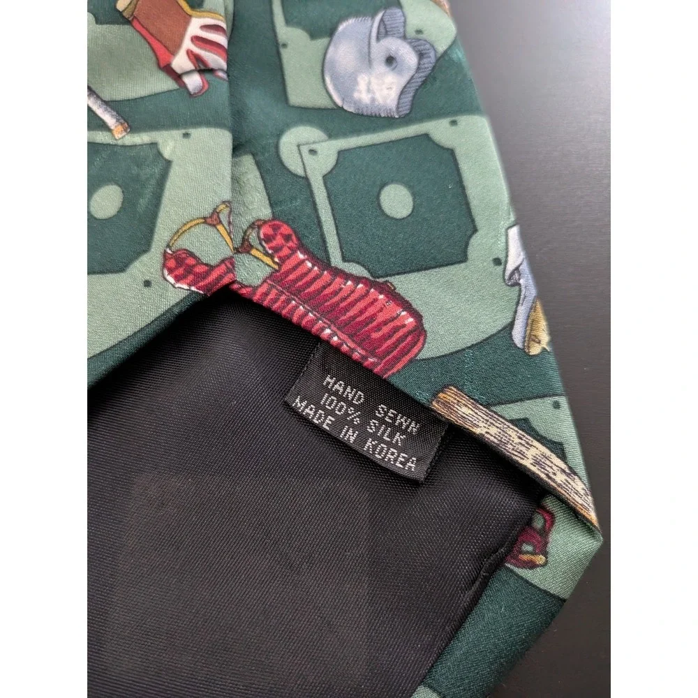 Nicole Miller Tie Silk Korea Made Baseball Design All Over Green 54